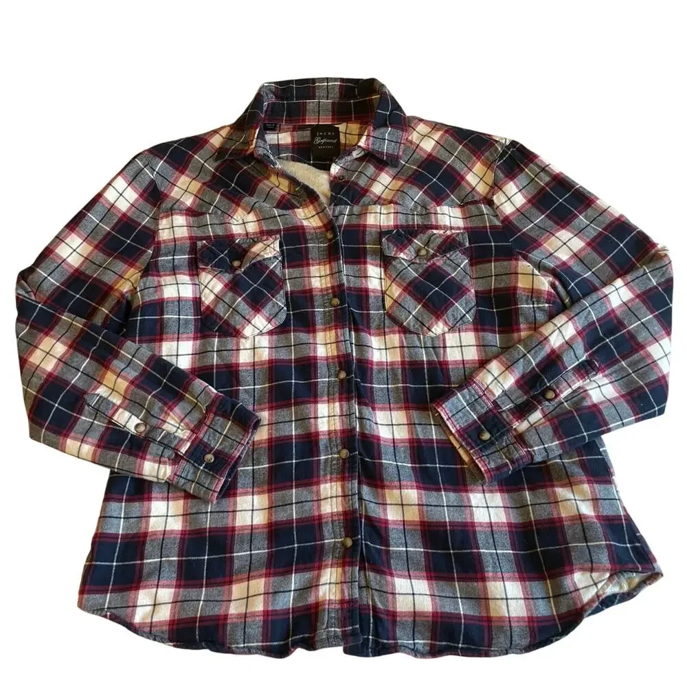 Jachs Girlfriend New York Plaid Blue Faux Fur Lined Western Chore Jacket XXL - Picture 7 of 9